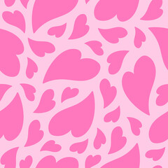 Wall Mural - Seamless pattern with cute distorted hearts. Vector romantic background in retro style for textile, wallpaper, wrapping paper, web design. Pink colors