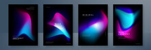 Blue Pink Purple Blurred Gradient Background With Aurora Shape And Light Texture On Black Background. Modern Blue Blur Grainy Technology Background For Poster Wallpaper