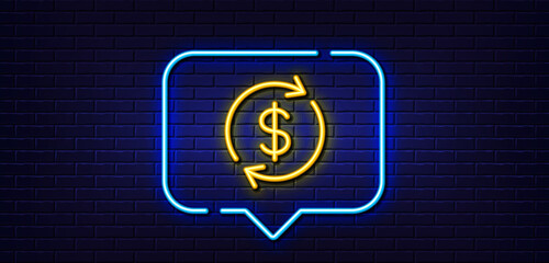Poster - neon light speech bubble. currency exchange line icon. money transfer sign. dollar in rotation arrow
