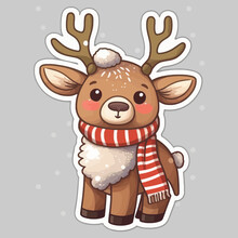 Christmas Reindeer Red Nosed Deer Cartoon Character Wearing A Santa Claus Hat