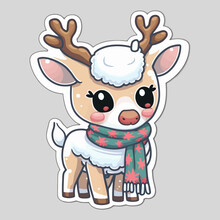 Christmas Reindeer Red Nosed Deer Cartoon Character Wearing A Santa Claus Hat