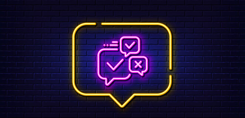 Poster - neon light speech bubble. online voting line icon. internet vote sign. web election symbol. neon lig