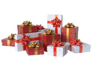 Wall Mural - Gift boxes red and white, many presents 3d rendering