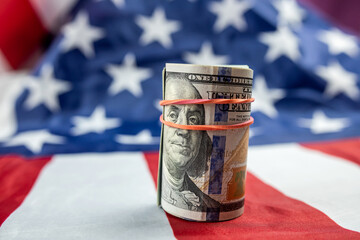 Wall Mural - many american dollars on american dollar background.