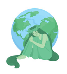Poster - Mother nature and Earth globe semi flat color vector character. Environmental care. Editable figure. Full body person on white. Simple cartoon style illustration for web graphic design and animation