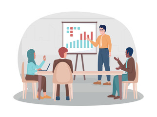 Poster - business presentation 2d vector isolated illustration. discussion about corporate strategy flat char