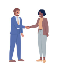 Poster - Business partners shaking hands semi flat color vector characters. Editable figures. Full body people on white. Cooperation simple cartoon style illustration for web graphic design and animation
