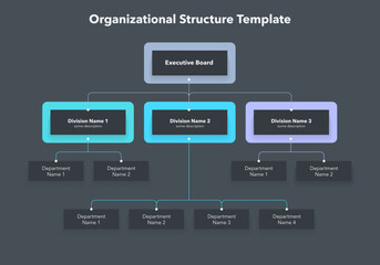 Poster - Modern infographic for company organizational structure -dark version. Simple flat template for data visualization.