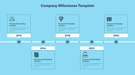 Leinwandbilder - Company milestones template with five steps - blue version. Slide for business presentation.