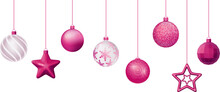 Set Of Pink Christmas Balls Isolated On Blank Background PNG