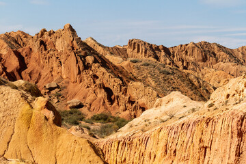 Sticker - Fairytale canyon or Skazka Canyon, Natural park of colorful rocks near Issyk-Kul lake, Kyrgyzstan.