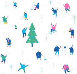 Wall Mural - Winter outdoor activities. Flat  illustration.