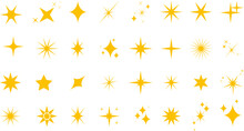 Set Of Sparkles Star Icons.Christmas Star Png Icon.Bright Firework.Light Icon Set.Flash,shine Sparkle Icon,glare,blink Star.Golden And Yellow Star Icons Isolated On White Background.