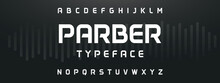 PARBER Minimal Urban Font. Sports Minimal Tech Font Letter Set. Typography With Dot Regular And Number. Minimalist Style Fonts Set. Vector Illustration
