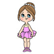 Cute cartoon ballerina girl  in lush tutu color variation for coloring page isolated on a white background