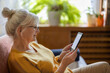 © pikselstock - Senior woman using e-reader and reading an e-book at home