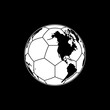World Map on the Foot Ball Silhouette for Icon, Symbol, Pictogram, Sport News, Art Illustration, Apps, Website or Graphic Design Element. Vector Illustration