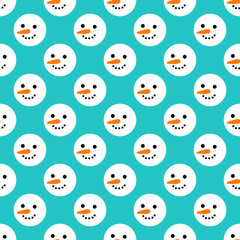 Canvas Print - snowman faces blue winter seamless pattern.