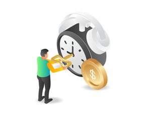 Poster - Flat isometric illustration concept set of clocks for business