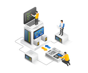 Aufkleber - Flat isometric illustration concept of web development team and app hosting