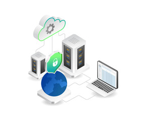 Poster - flat isometric concept of world data security server illustration