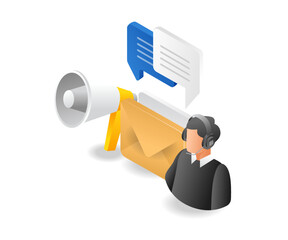 Poster - Flat isometric illustration concept of digital email marketing