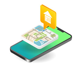 Poster - Concept isometric illustration of home location map app