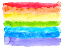 Colorful Rainbow Background. Hand Drawn Watercolor Backdrop With Runny Paints.