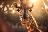 Picture of a giraffe taken up up and personal in bright sunshine.