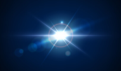 Poster - Colorful flare, highlight effect fire blast. Vector bright lens in universe, camera twinkle. Lighting effects of flash. Vector illustration in 3D design. Splash burst, cosmic astral star