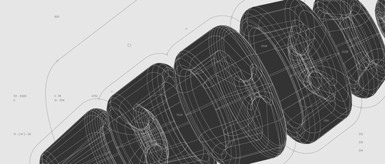 Aufkleber - Strange abstract modern wireframes 3d geometric shapes, graphic composition design vector background, futuristic schemes of a non-existent mechanism, minimalist poster in the style of brutalism