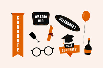 Wall Mural - Design vector asset for graduation and graduation parties. vector illustration of a hat, tie, glasses and college themed design.