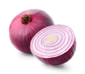 Whole and half of sliced red onion