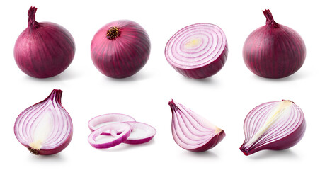 Wall Mural - Set of various whole and sliced red onions