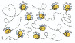 Bee path bundle. Cartoon bee flying route. The flight path. Honey bee collection