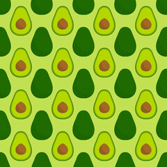 Wall Mural - Avocado fruits seamless green pattern. Food pattern