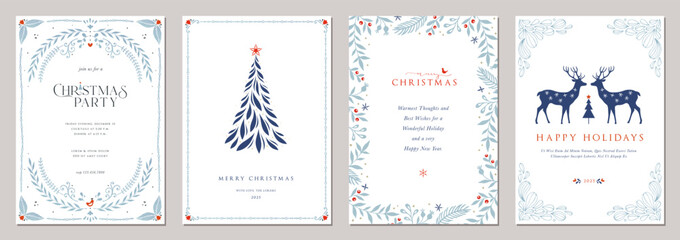 Wall Mural - winter holiday cards. universal abstract christmas templates with decorative christmas tree, reindee