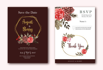  Lux Wedding Invitation with Winter Flower Watercolor Template Design
