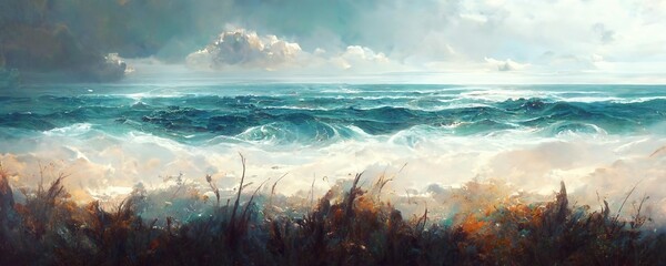 seascape nature illustration art design. Generative AI