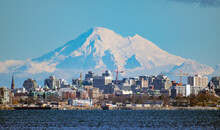Cityscape In Front Of Mt Baker, Victoria, Vancouver Island, Vancouver, British Columbia, Canada
