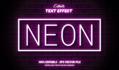 Wall Mural - neon light text effect, editable retro and glowing text style
