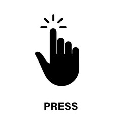 Poster - Press Gesture, Hand Cursor for Computer Mouse Black Silhouette Icon. Click Double Tap Touch Swipe Point on Cyberspace Website Sign. Pointer Finger Glyph Pictogram. Isolated Vector Illustration