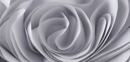 Poster - ribbons, layers of paper and silky texture flower, graphic element background, neutral grey. backdro