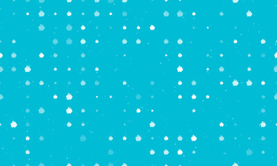 Poster - Seamless background pattern of evenly spaced white piggy bank symbols of different sizes and opacity. Vector illustration on cyan background with stars