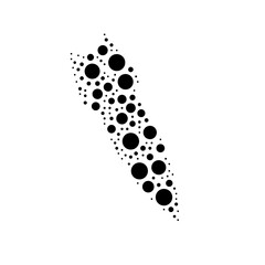 Poster - A large falling rocket symbol in the center made in pointillism style. The center symbol is filled with black circles of various sizes. Vector illustration on white background