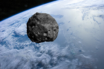 Wall Mural - asteroid approaching planet earth. this image elements furnished by nasa.