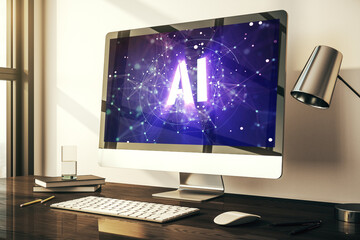 Aufkleber - Creative artificial Intelligence symbol concept on modern laptop screen. 3D Rendering