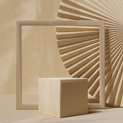 Wall Mural - Geometric fashion abstract product display beige color background with podium platform 3d rendering