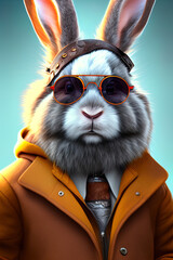 Wall Mural -  highly detailed matte painting stylized three quarters portrait of an anthropomorphic rugged happy rabbit