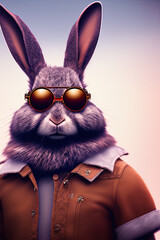 Wall Mural -  highly detailed matte painting stylized three quarters portrait of an anthropomorphic rugged happy rabbit